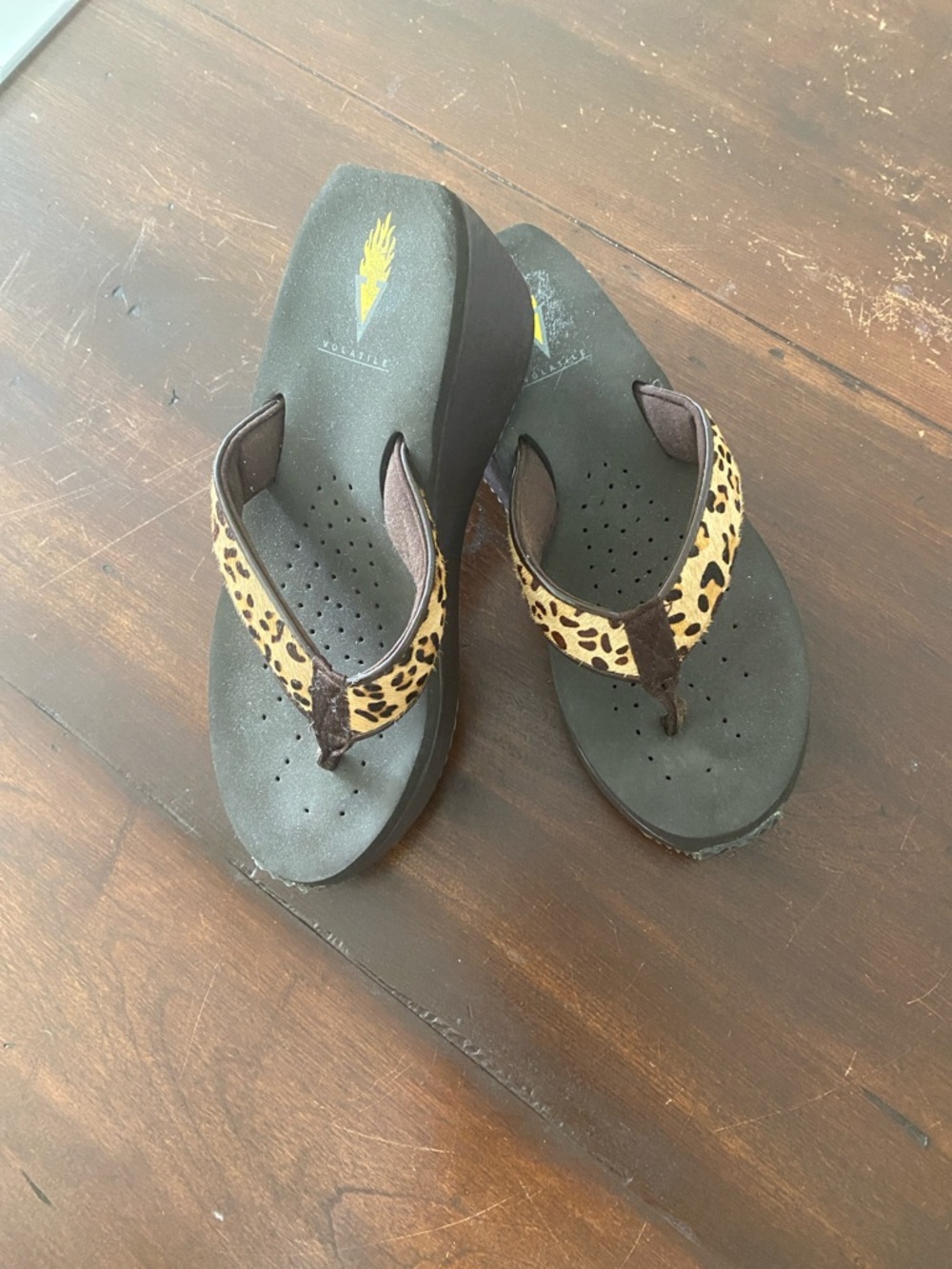Volatile Leopard Print Wedge Flip Flop Sandals